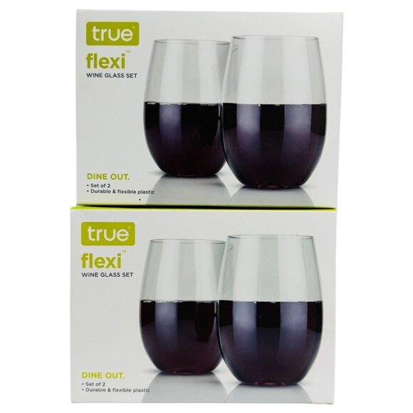 TRUE Flexi Dine Out 8 oz Clear Plastic Stemless Wine Glass 2 Each Box (2-Pack) - Picture 3 of 7